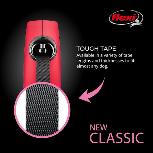 FLEXI New Classic Retractable Dog Leash (Tape), 10 ft, Extra Small, Red, Ergonomic, Durable, Tangle Free for Dogs
