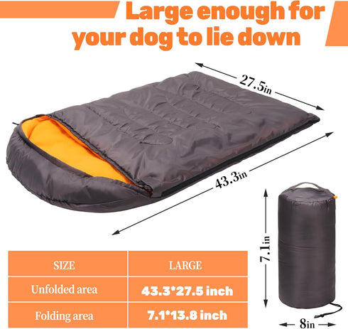 Lifeunion Waterproof Dog Sleeping Bag with Storage Bag, Warm Packable Dog Bed for Travel, Camping, Hiking (Grey+Orange)