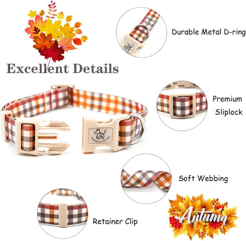Elegant Little Tail Fall Dog Collar, Adjustable Soft Puppy Collars with Quick Release Buckle (L, Yellow Plaid)