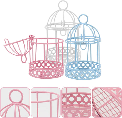 3pcs Mini Birdcage Ornament, Metal Wire Bird Cage for Desktop Storage, Miniature Hanging Decoration
