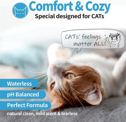 Mooncat Waterless Cat Shampoo, 100% Licking Safe No Rinse Dry Bath Foam for Cats
