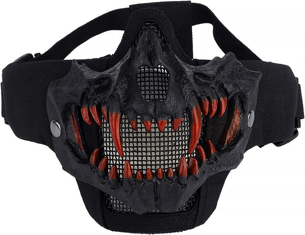 Tactical Half Face Skull Masks for Airsoft, Mesh Mask with Ear Protection for Halloween Paintball Hunting