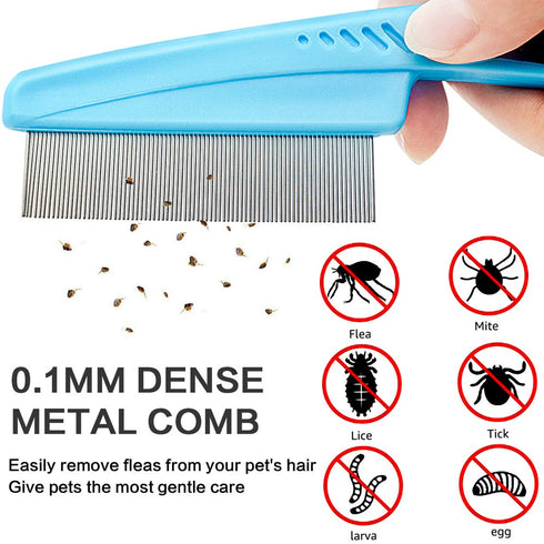 Fine Tooth Pet Comb - 3 Pack Tear Stain Remover for Dogs & Cats, Removes Fleas, Ticks, Dandruff, Tangles