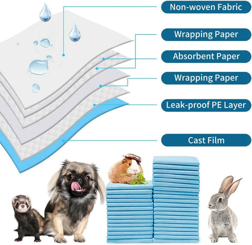 Chinchilla (100PC, Rabbit Pee Pads Disposable Cage Liners Absorbent Leak-Proof Diaper Mat Small Animal Toilet Potty