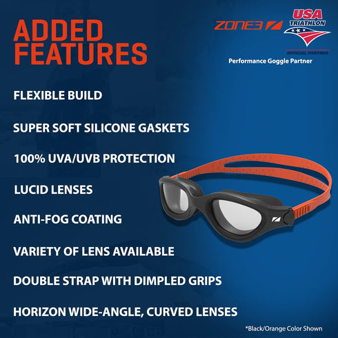 ZONE3 Venator-X Anti-Fog Swim Goggles with Wide Angle Lenses and Soft Silicone Gaskets for Training