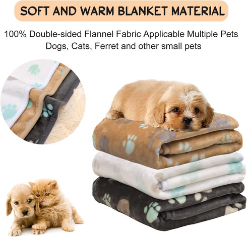 1 Pack 3 Blankets for Dogs, Super Soft Fluffy Premium Fleece Pet Blanket, Grey/Brown/White, 23x16inch