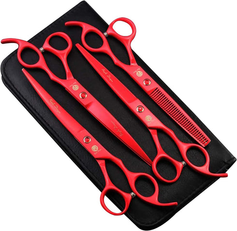 Purple Dragon 7.0 inch Professional Pet Grooming Scissors Kit, 4PCS, Japan Premium Steel, Straight & Curved & Thinning