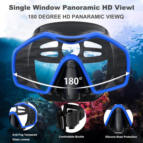 Set,Panoramic Swimming Snorkeling Gear for Adults,Mask Fins Snorkel View Diving Mask Anti-Fog,Dry Snorkel,Adjustable