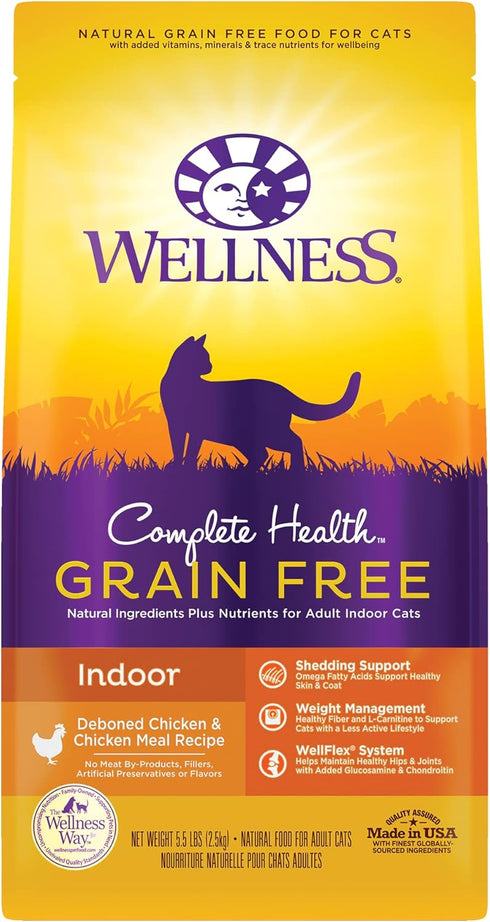 Wellness Natural Pet Food Complete Health Grain-Free Indoor Deboned Chicken Recipe, 5.5 Pound Bag