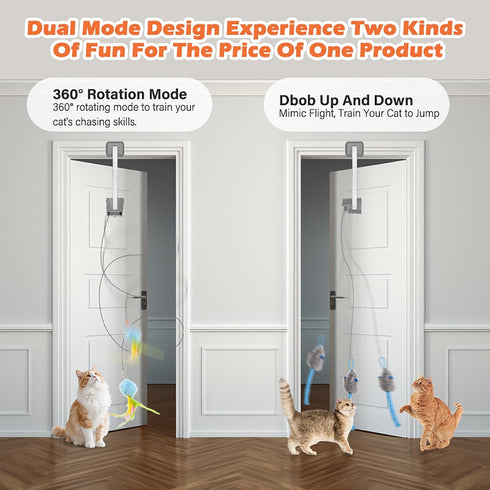 360 Automatic Rechargeable Cat Teaser, Door Mount Hanging Interactive Cat Toy, Spinning & Irregular Jumping Motion