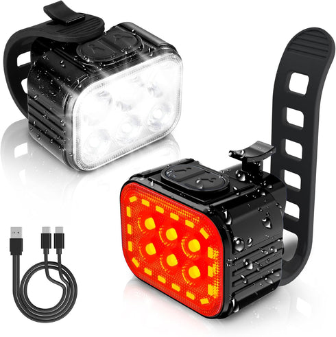 WORKPRO Ultra Bright Bike Lights Set, 8+13 Modes, Rechargeable IP65 Waterproof Bicycle Light Set for Night Riding