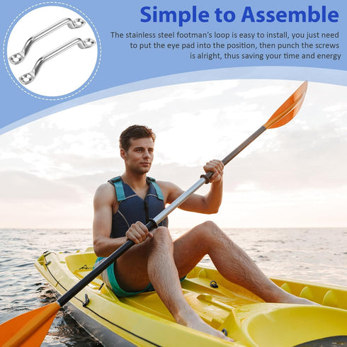 Stainless Steel Footman Loop with Flat Head Tapping Screws, Bimini Top Strap for Kayak and Boat