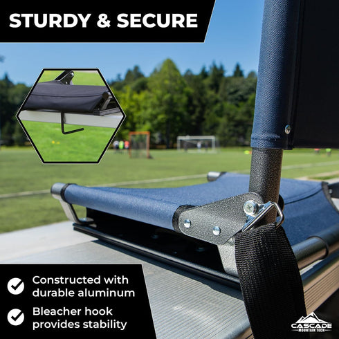 17" Cascade Mountain Tech Stadium Seat - Lightweight, Portable Folding Chair for Bleachers and Benches - Navy