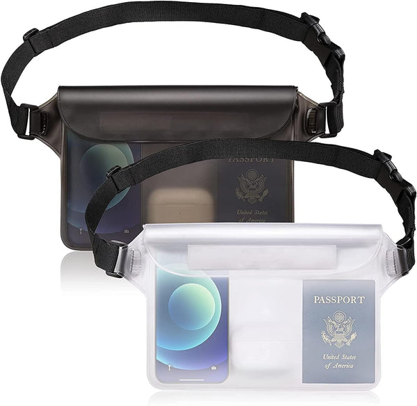 GLBSUNION IPX8 Waterproof Pouch Bag with Adjustable Waist Strap-Screen Touchable Dry Bag for Phone Valuables (2 Pack)