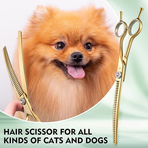 PURPLEBIRD 7 inch Curved Shears Dog Grooming Chunkers, Professional Thinning Scissors, Safety Blunt Tip for Dogs Cats,