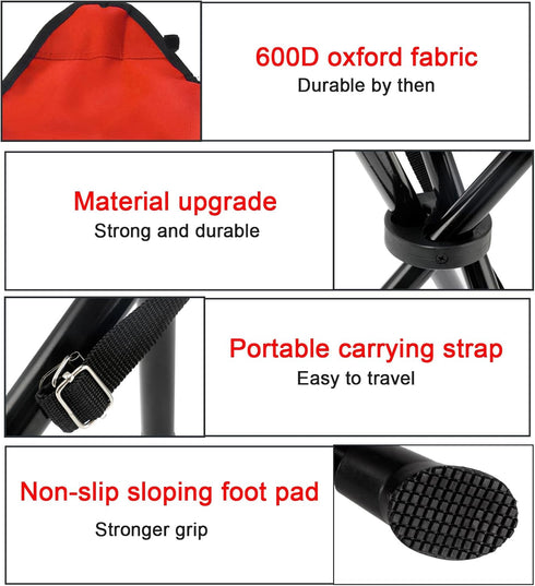 OVINEG Stool,16.56" Folding Camping Folding Chairs,Tripod Seat,Outdoor Travel Tall Chair for Camp Walk Hunt Hik Fish