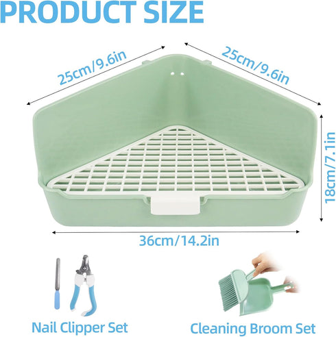 Dmnnlp 10" 10" 7" Large Rabbit Litter Box x x with Broom & Grooming Kit, Low-Entry Corner Toilet Pan for Potty Training