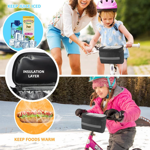 Kids Bike Basket with Phone Mount and Cooler, Toddler Bike Handlebar Bag for Girls & Boys