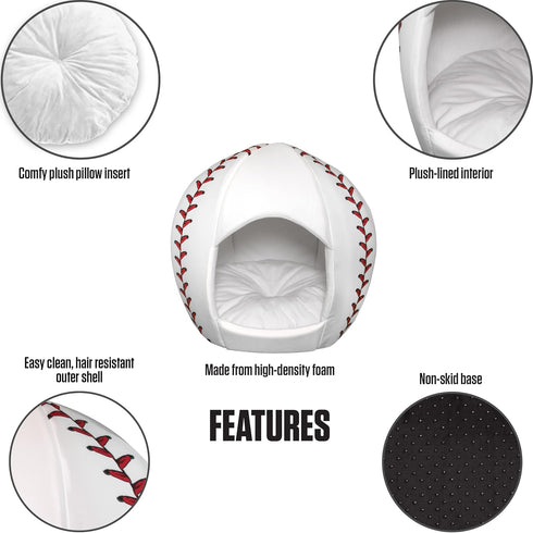 Maccabi Art Baseball Dog Bed, 16x18x16 Igloo Design, Sports Themed for Small Dogs, Puppies, and Cats