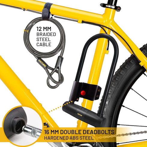 Sigtuna Bike U Lock, Extra Long Heavy Duty Anti Theft, 16mm Bicycle Lock with Shackle, Mounting Holder, and 4ft Cable