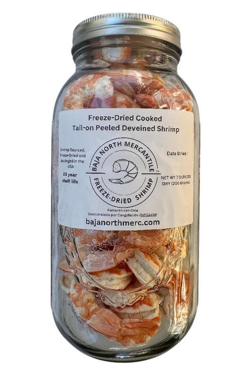 Large Half Gallon Jar Freeze-Dried -COOKED- Tail-on Deveined Shrimp | With 31-40