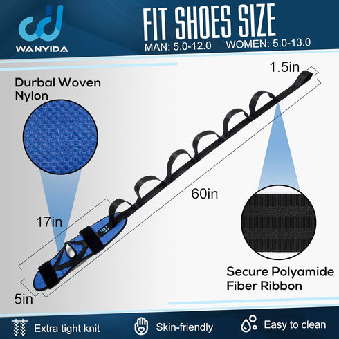 Foot and Calf Stretcher for Plantar Fasciitis, Blue Yoga Stretching Strap for Achilles Tendonitis, Heel Spurs, Drop Foot