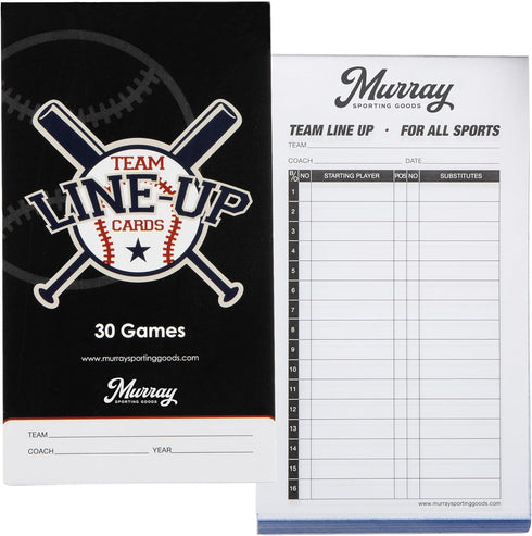 Murray Sporting Goods Baseball/Softball Lineup Cards - 30 Games with 16 Player Roster Lineup Sheet (4-Part Carbon