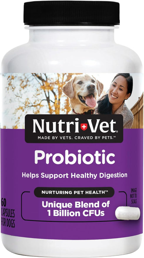 Nutri-Vet Probiotics Capsules for Dogs, Supports Digestive Health, 60 Count, Vet Formulated