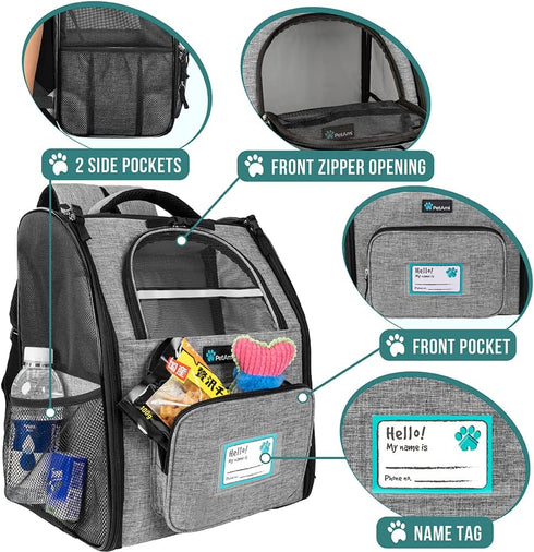 PetAmi Dog Backpack Carrier for Small Large Cats, Airline Approved, Ventilated Hiking Bag, Up to 18lbs, Grey