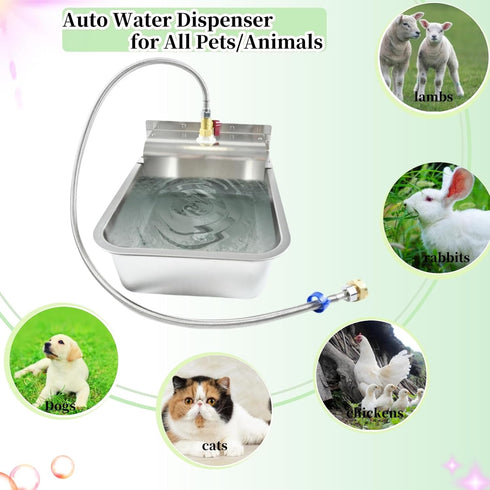 9L 3/4'' Small Automatic Dog Water Dispenser, Stainless Steel Dog Water Bowl for Outdoor, for Puppies, Kittens
