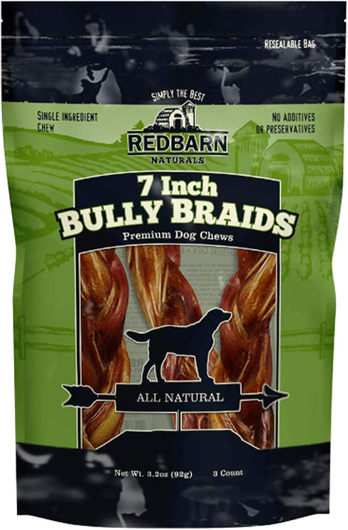 Redbarn 7" Braided Bully Sticks for Dogs - Natural, Grain-Free, Long-Lasting Dental Chews Sourced from Free-Range,