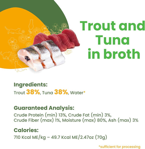 almo nature HQS Natural Trout & Tuna, Grain Free, Adult Cat Canned Wet Food, Flaked, 24 x 2.47 oz