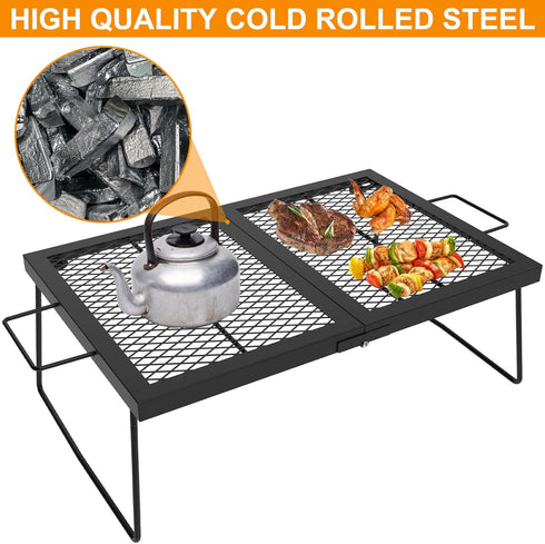 Folding Campfire Grill Cooking Racks, Campfire Grate Over Fire Pit, Cooking Equipment for Camping and Outdoor Cooking