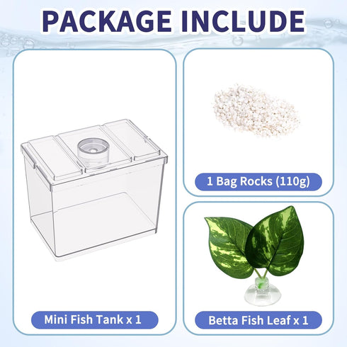 Mini Betta Fish Tank, 0.2 Gallon Stackable Cube Tank with Betta Leaf and Gravels (Pack-1)