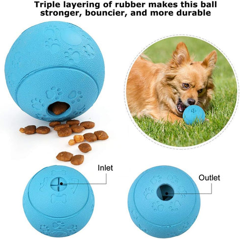 PrimePets Dog Treat Ball, 4 Pack Interactive Food Dispensing Puzzle Toy, Non-Toxic Rubber for Chewing