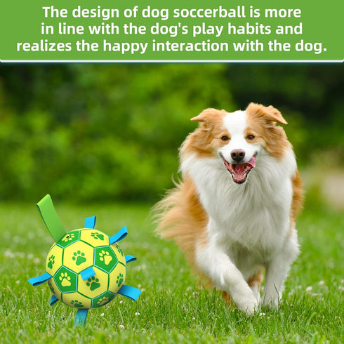 Dog Toys Soccer Ball - Interactive Tug of War Toy, Durable Water Ball for Small & Medium Dogs - Green & Yellow (6 inch)