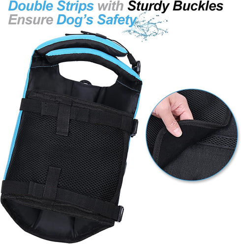 VIVAGLORY Dog Life Jacket with Removable Front Float, Blue, S, for Swimming & Boating