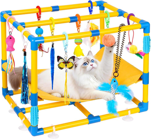 Toys,Hammock Cat Jungle Gym With Hanging Interactive Cat Activity Center For Kittens With Cat Self Groomer,Removable