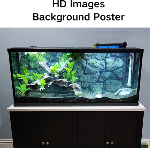 Double-Sided 3D Stone & Trees Fish Tank Background Paper | 19" x 48" Aquarium Background Picture