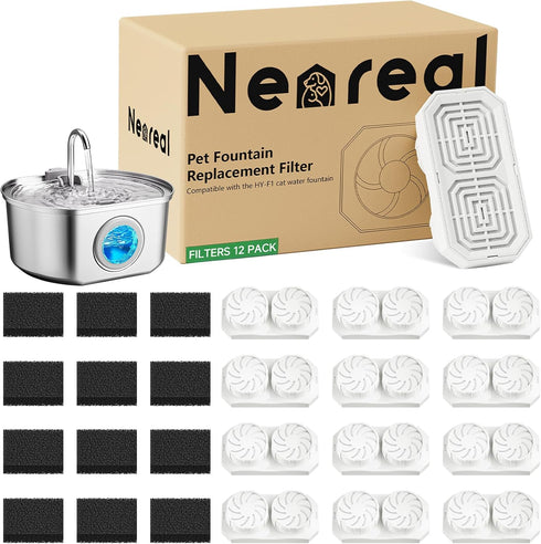 Neareal Cat Water Fountain Replacement Filters & Pre-Filter Sponges Compatible with 74oz/2.2L