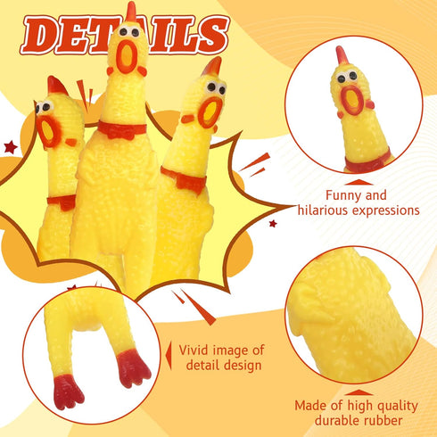 Zddaoole 20 Pcs Rubber Chicken,Screaming Chicken,Squeeze Chicken,Yellow Rubber Squawking Dog Toys,Prank Novelty Noise