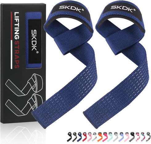 SKDK Cotton Hard Pull Wrist Lifting Straps with Neoprene Cushioned Padded Grips - Anti-Skid Silicone for Weightlifting