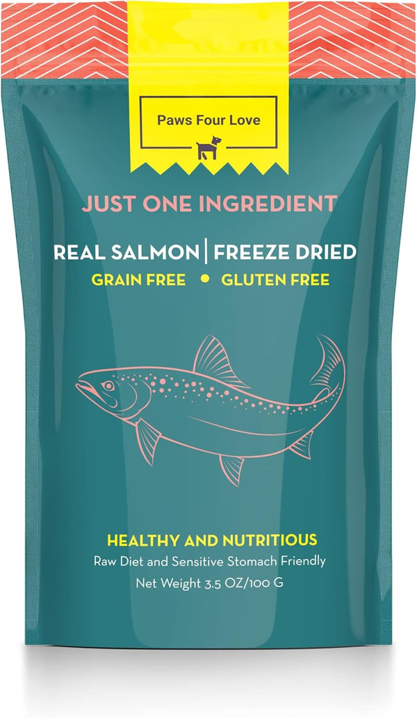 Organic Freeze Dried Dog & Cat Treats - Single Ingredient, Grain Free Food Toppers, Salmon, 3.5 oz Bag