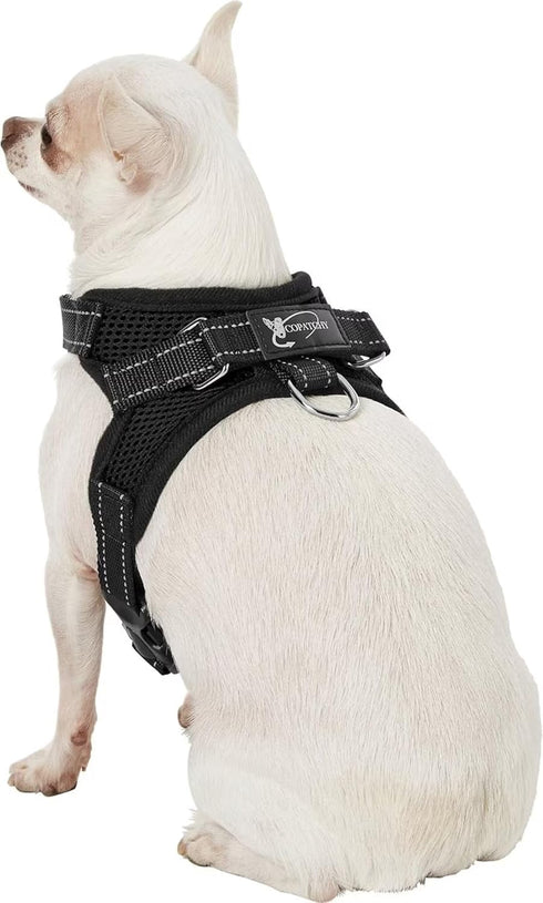 No Pull Reflective Adjustable Dog Harness for Small Medium Large Dogs, Comfortable Soft Mesh, Easy On (Black) X-Small