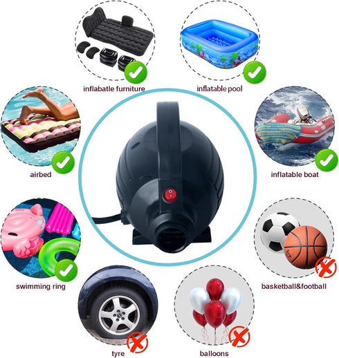 110-120V 4 Nozzles, Electric Pump for Inflatables, Quick-Fill Air Mattress Pump for Air Bed Pool Toy Raft Boat, AC