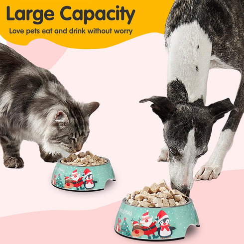 Christmas 2 in 1 Pet Dog Food Water Bowls - Non Slip Heavy Duty for Small Dogs, Puppies, Cats, Kittens - Green
