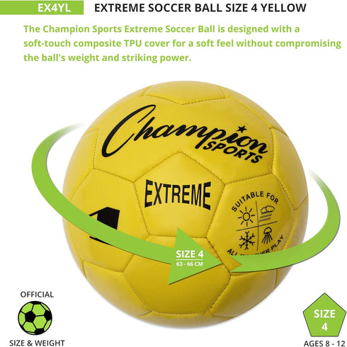 3, 4, 5, Champion Sports Extreme Series Soccer Ball Sizes Soft Touch, All Weather, High Air Retention, Youth & Adult