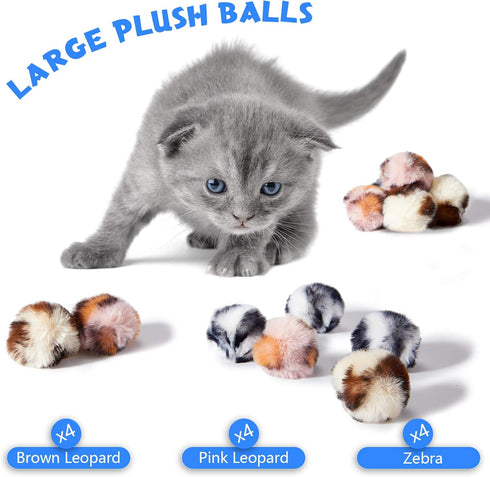 Weewooday 12 Pieces Cat Pom Pom Balls Toys, Large Fuzzy Plush Ball for Cats Pets Interactive Playing
