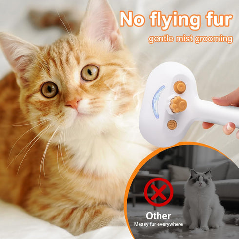 3-in-1 Set Pet Steam Brush for Dogs & Cats, Grooming Comb with Spray, Defur Tool, Water-Assisted Hair Removal, Gentle