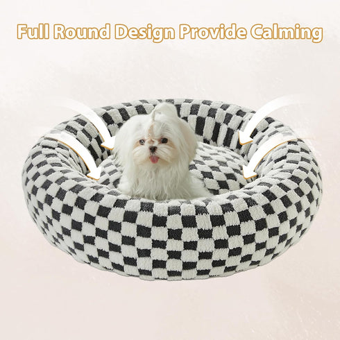 BFPETHOME Round Donut Dog Bed for Small Dogs, Calming Indoor Cat Bed with Non-Slip Bottom, Machine Washable Plush